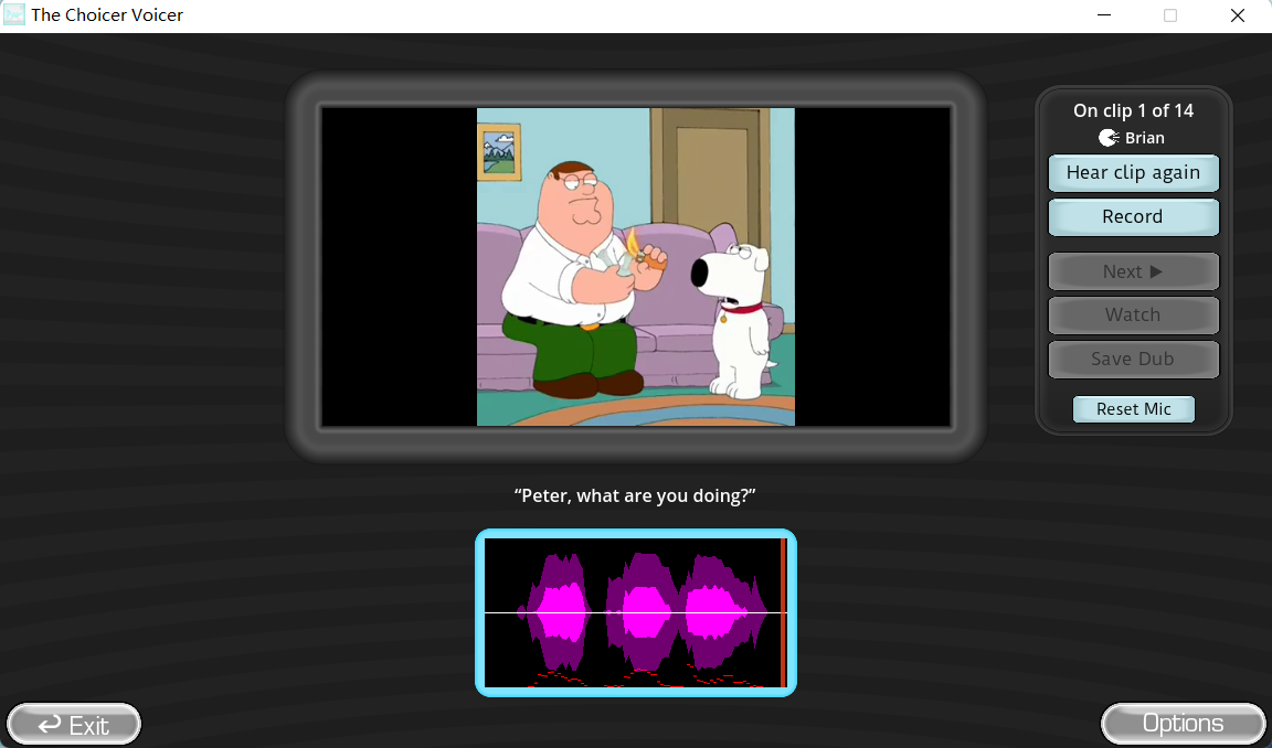 หน้าจอ Dub Mode ของ The Choicer Voicer